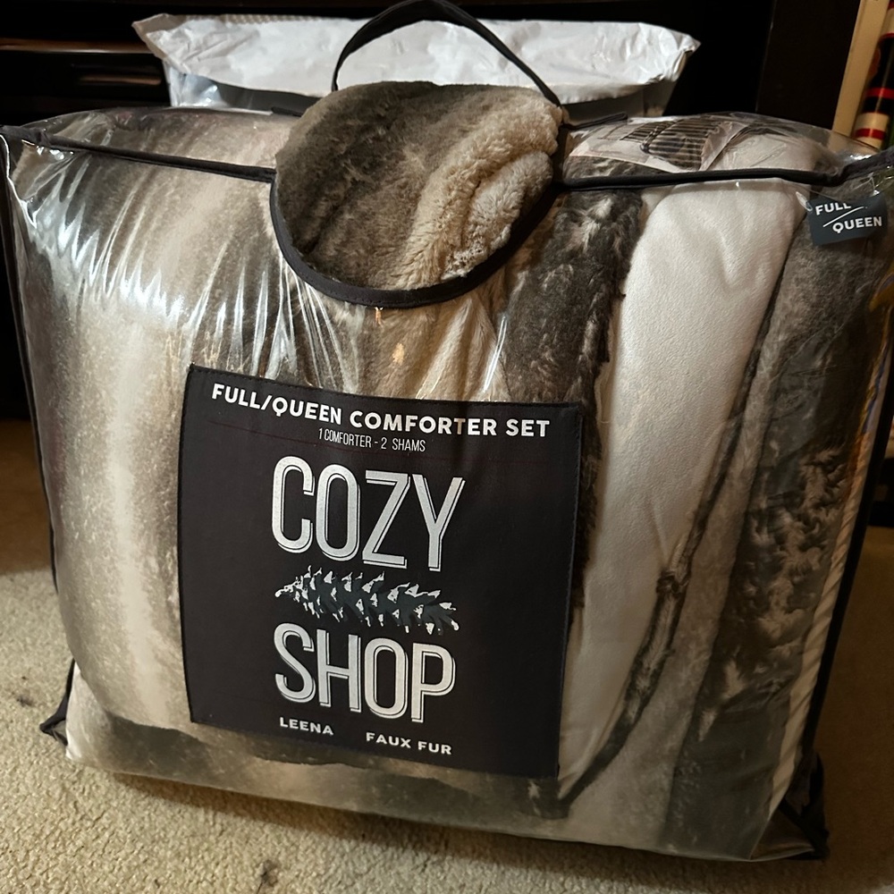 Faux Fur Comforter Set - Gray